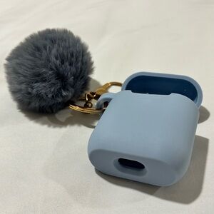 Blue AirPods 2nd Generation Case with Fluffy Pom Pom Keychain